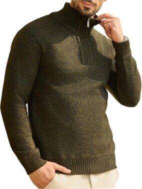 Men's Quarter Zip Fleece Lined Knit Pullover Sweater Stand Collar